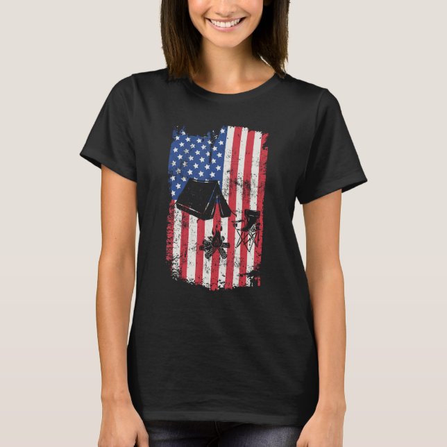 Camping USA American flag 4th Of July Outdoor Camp T-Shirt (Front)