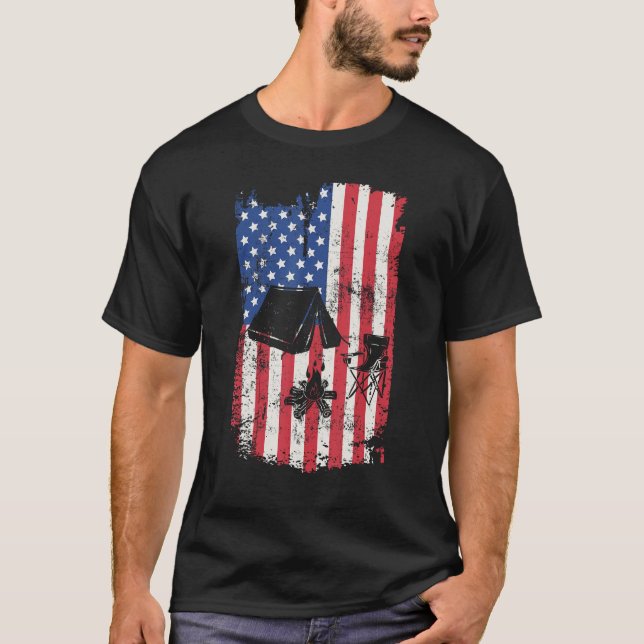Camping USA American flag 4th Of July Outdoor Camp T-Shirt (Front)