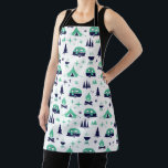 Camping Vacation Apron<br><div class="desc">Camping theme pattern with travel trailers / caravans and tents. Blue and teal.</div>
