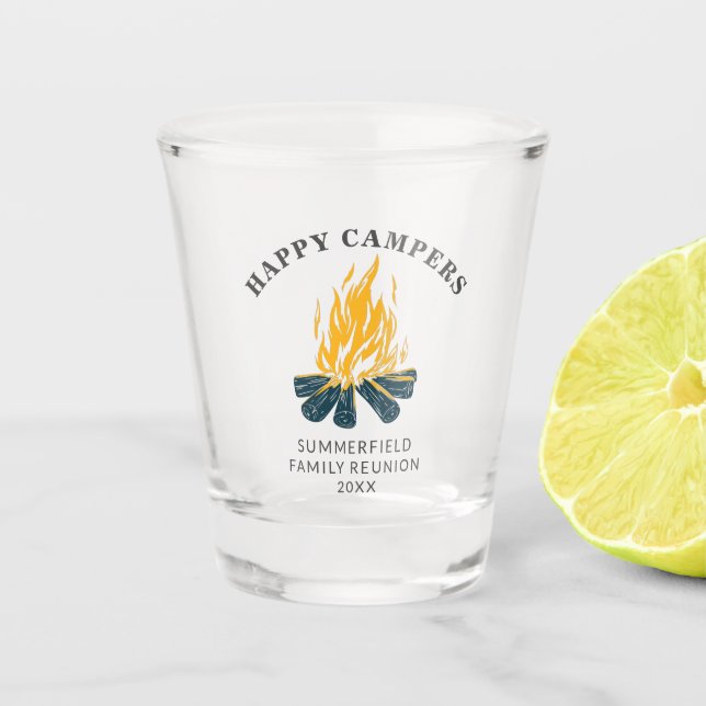 Camping Vacation Family Trip Happy Campers Custom Shot Glass (Front)
