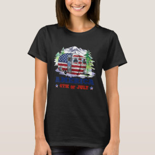 Camping Van Usa Flag Camper America 4th Of July T T-Shirt