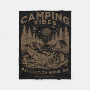 Camping Vibes Funny Cat Campfire Outdoor Nature Lo Fleece Blanket
