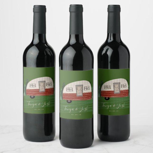 Camping Vintage Camper Bridal Shower Getaway Wine Label (Bottles)