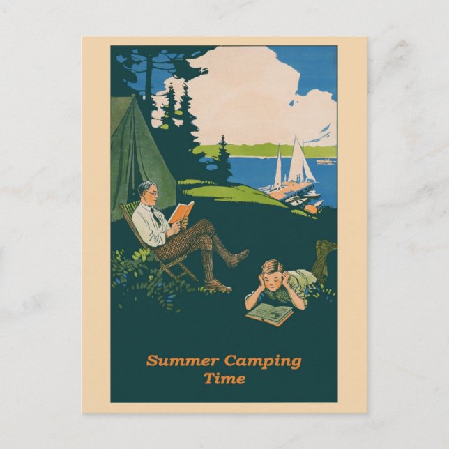 Camping Vintage Summer Travel Poster Postcard (Front)