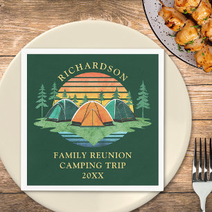 Camping Vintage Sunset Green Custom Family Reunion Napkin
