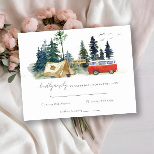 Camping Watercolor Pine Forest Wedding Details RSVP Card