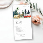 Camping Watercolor Pine Forest Wedding Menu Card<br><div class="desc">Elegant Camping Watercolor Pine Forest Theme Collection.- it's an elegant script watercolor Illustration of forest pine trees with camper van, tent and camping sign, perfect for your camp side wedding & parties. It’s very easy to customise, with your personal details. If you need any other matching product or customisation, kindly...</div>