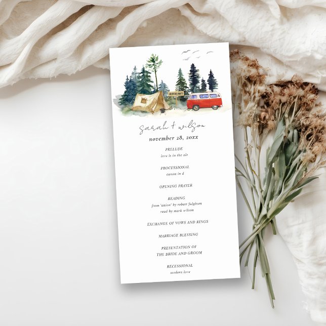 Camping Watercolor Pine Forest Wedding Program (Creator Uploaded)