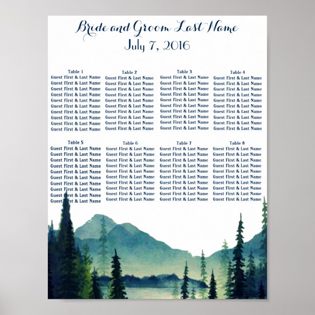 Camping Wedding Table Seating Poster (Front)