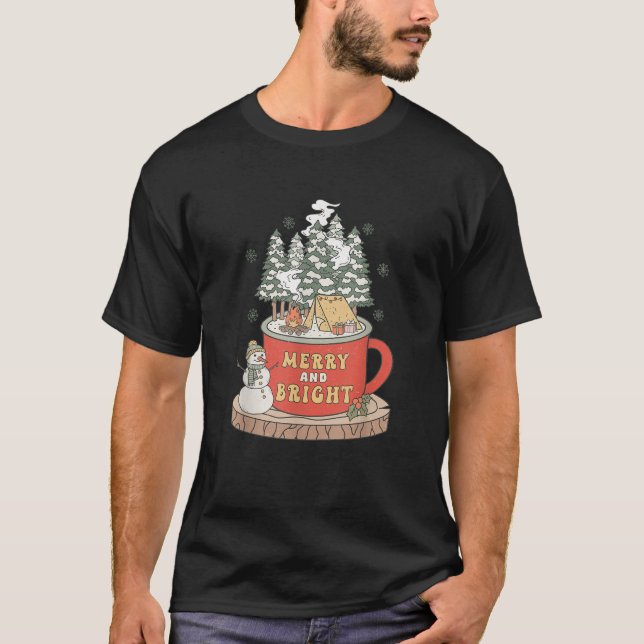 Camping Winter Christmas Merry and Bright Campfire T-Shirt (Front)