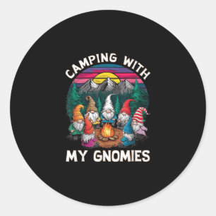 Camping With My Gnomies Funny Gnome Campfire  Classic Round Sticker