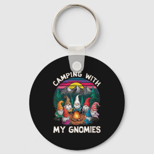 Camping With My Gnomies Funny Gnome Campfire Key Ring
