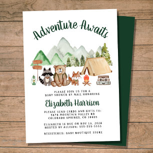 Camping Woodland Animals Baby Shower By Mail Invitation