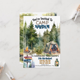 Camping Woods Camp Outdoor Birthday Invitations