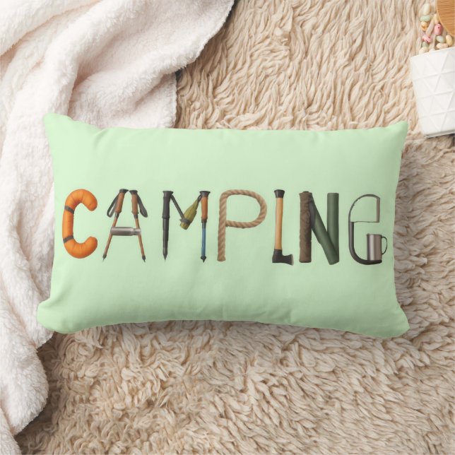 Camping Word Lumbar Throw Pillow (Blanket)
