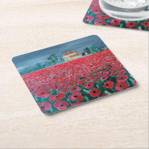 Campo de Amapolas Painting by Alfred Fox Square Paper Coaster