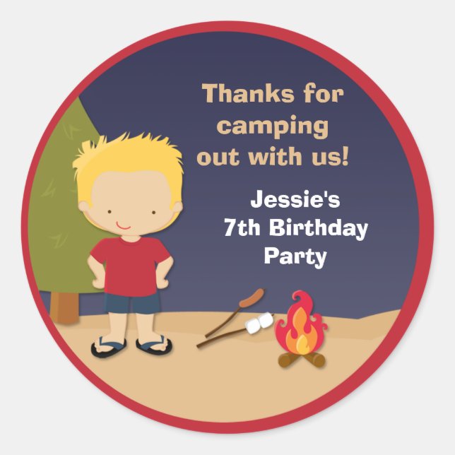 Campout Birthday Party Favour Stickers (Front)