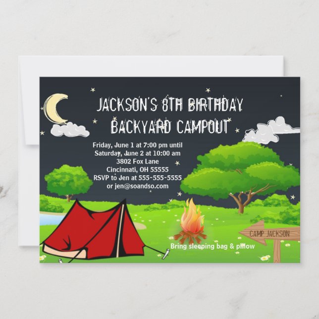 Campout Sleepover Custom Birthday Party Invitation (Front)