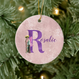 Campy Purple Shimmer Fairy Letter R Personalised   Ceramic Ornament