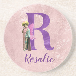 Campy Purple Shimmer Illustrated Letter R Coaster
