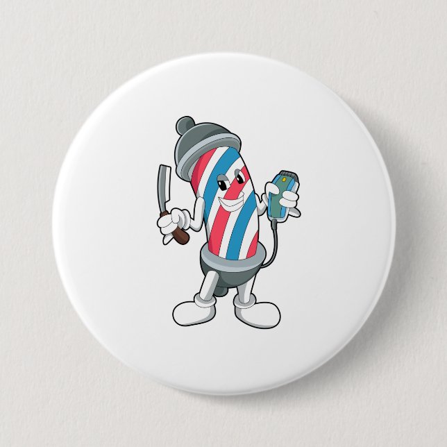 Can as Hairdresser with Razor 7.5 Cm Round Badge (Front)