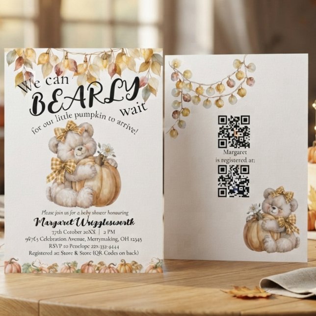 Can Bearly Wait Gender Neutral QR Code Baby Shower Invitation (Creator Uploaded)