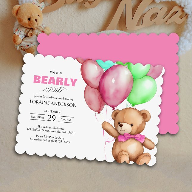 Can Bearly Wait Girl Pink Baby Shower Invitation (Create cherished memories for years to come with this adorable baby shower invitation.)