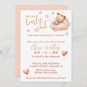 Can Bearly Wait-Girl Teddy Bear Asleep on Cloud Invitation