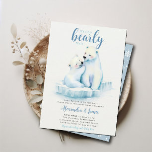 Can Bearly Wait Polar Mum Bear Cub Baby Boy Shower Invitation