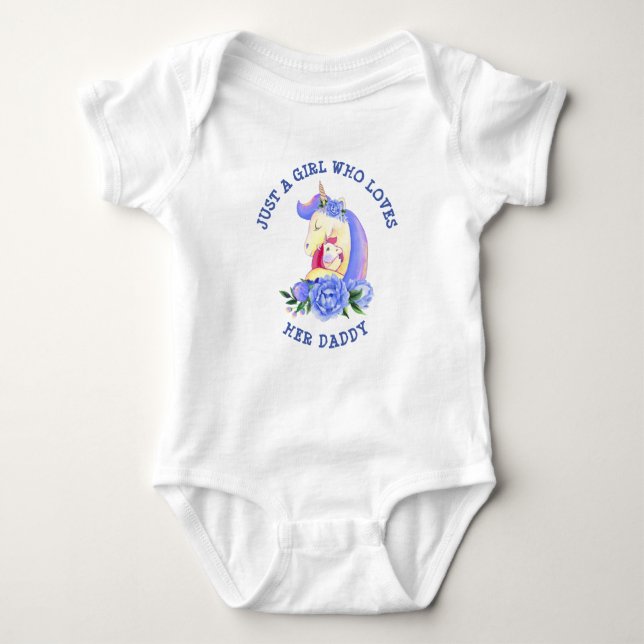 Can Change Text Girl Who Loves Her DAD Unicorn Baby Bodysuit (Front)