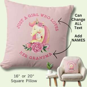 Can Change Text Girl Who Loves Her Grandma Unicorn Cushion