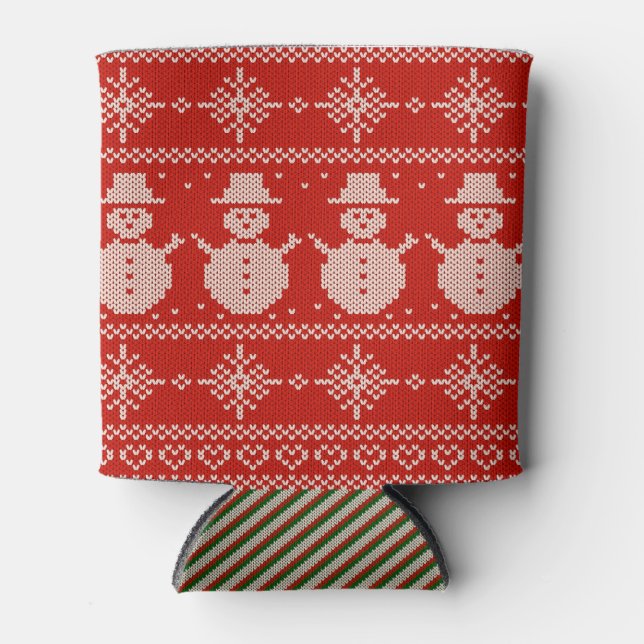 Can Cooler small Ugly Sweater with Snowmen Knit (Front)