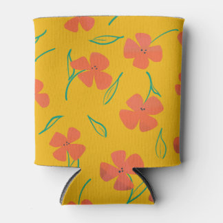 Can Cooler with Bright Red-Orange Flowers