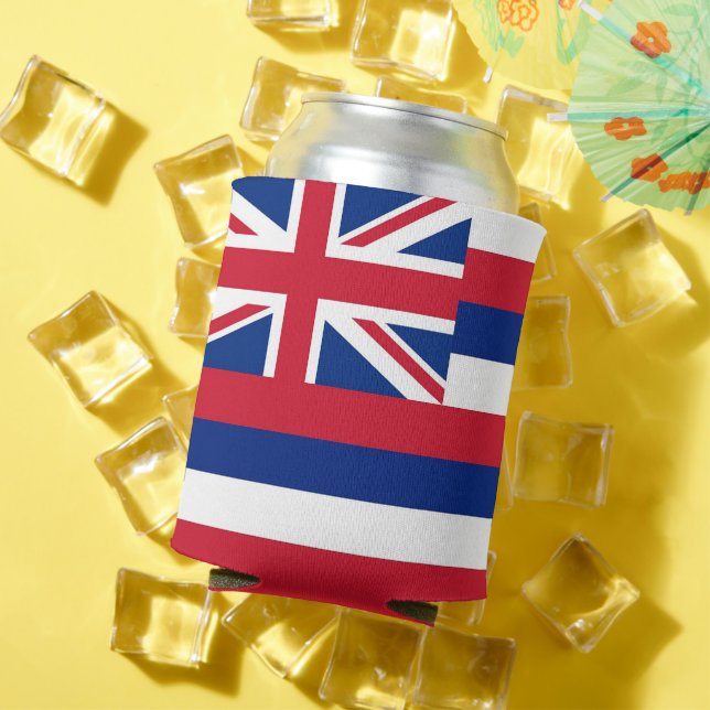 Can Cooler with flag of Hawaii State, USA. (In Situ Summer)