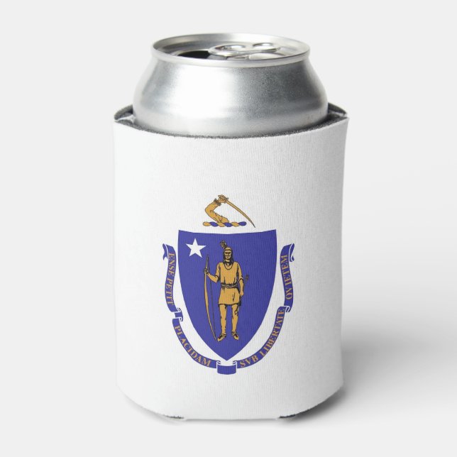Can Cooler with flag of Massachusetts State, USA. (Can Front)