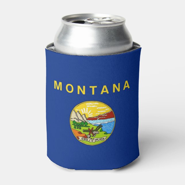Can Cooler with flag of Montana State, USA. (Can Front)