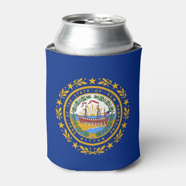 Can Cooler with flag of New Hampshire State, USA. (Can Front)