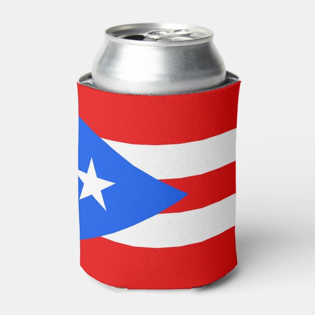 Can Cooler with flag of Puerto Rico, USA. (Can Front)