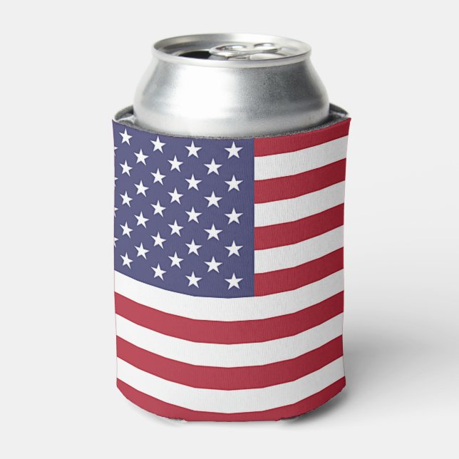 Can Cooler with flag of United States of America. (Can Front)