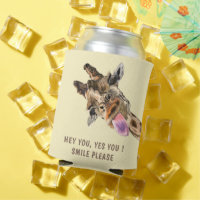 Can Cooler with Funny Giraffe and Catchy Text