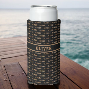 Can Cooler With Modern Name Black Pattern