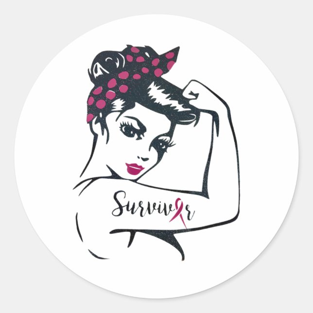Can Cure It Rosie Riveter Breast Cancer Survivor  Classic Round Sticker (Front)