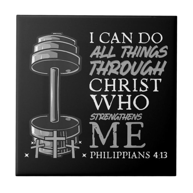 Can Do All Things Weightlifter Gym Christian Bible Ceramic Tile (Front)