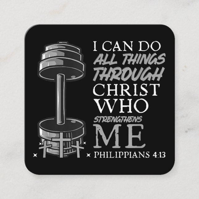 Can Do All Things Weightlifter Gym Christian Bible Square Business Card (Front)