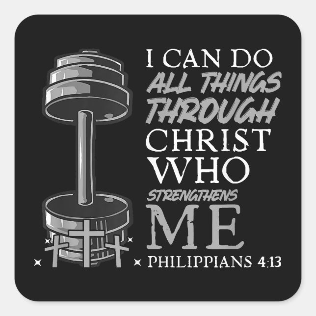 Can Do All Things Weightlifter Gym Christian Bible Square Sticker (Front)
