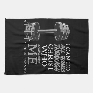 Can Do All Things Weightlifter Gym Christian Bible Tea Towel