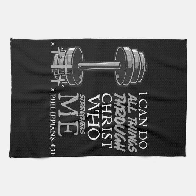 Can Do All Things Weightlifter Gym Christian Bible Tea Towel (Horizontal)