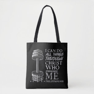 Can Do All Things Weightlifter Gym Christian Bible Tote Bag