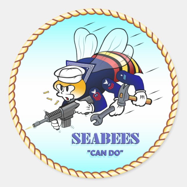 Can Do Seabee Classic Round Sticker (Front)