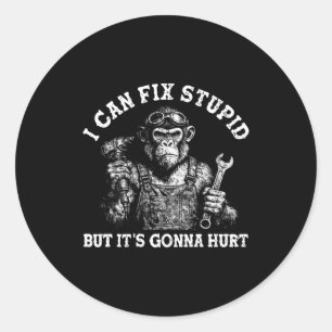 Can fix stupid but gonna hurt monkey saying on classic round sticker